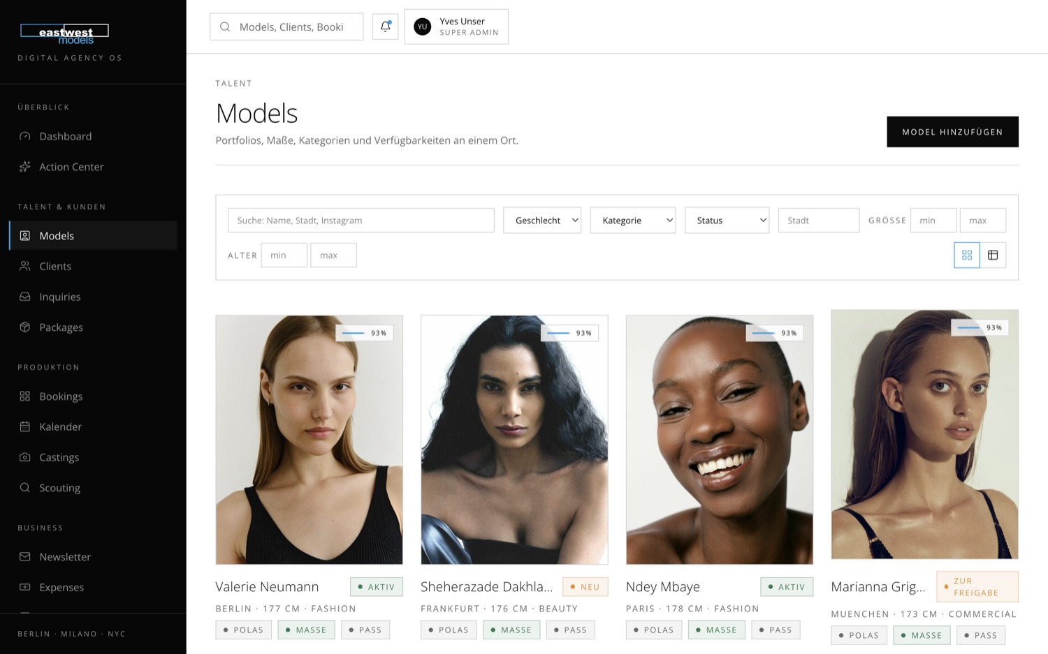 Model-Übersicht mit Portfolio-Karten